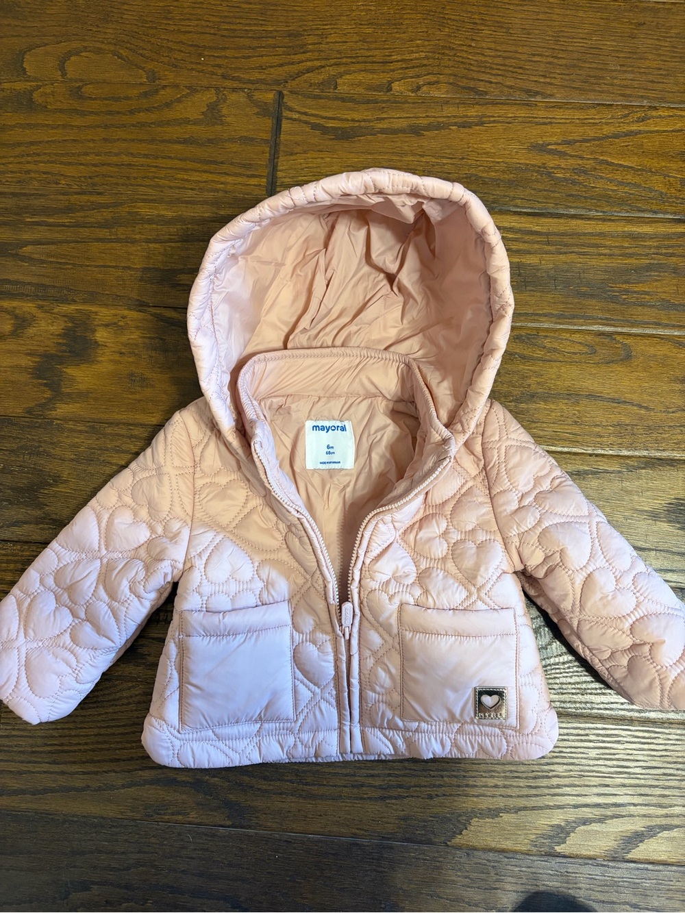 NWOT Mayoral light pink quilted jacket. 6mo size. Perfect condition!